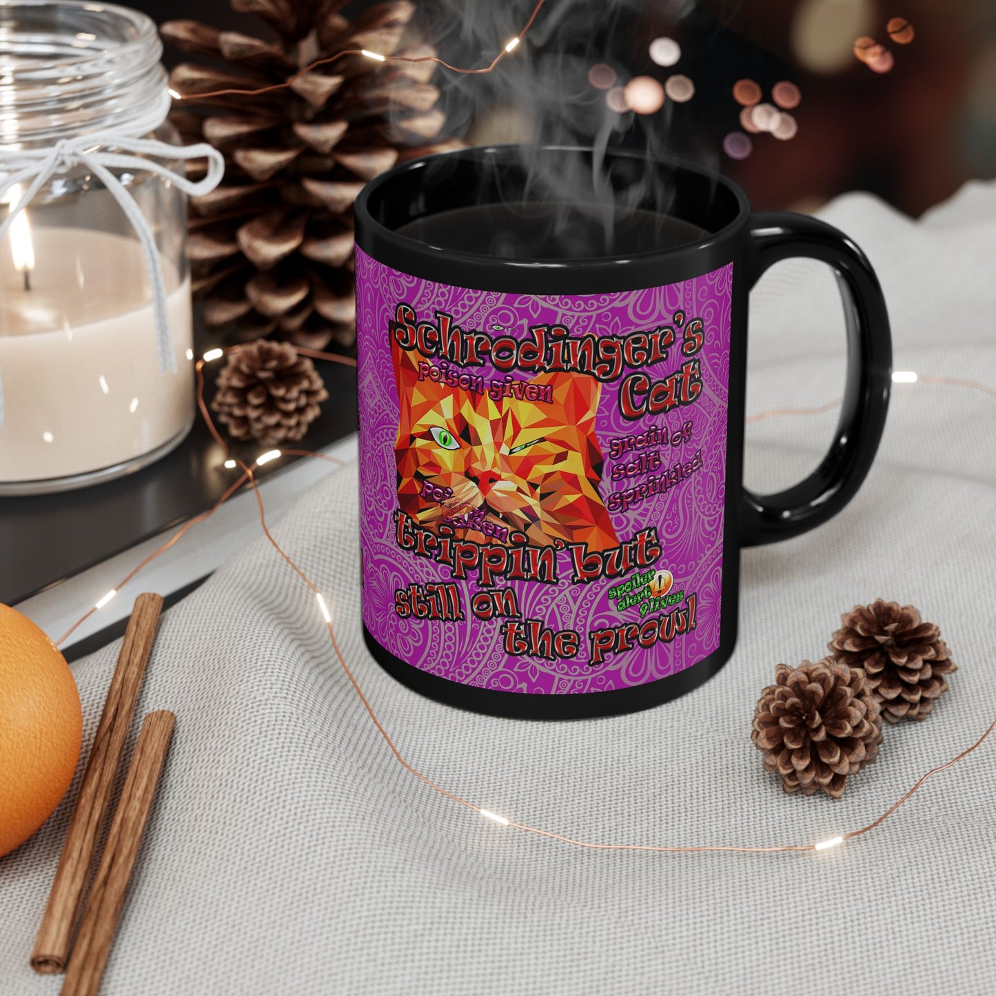 schrodinger's cat - Black Mug (pink swirl)