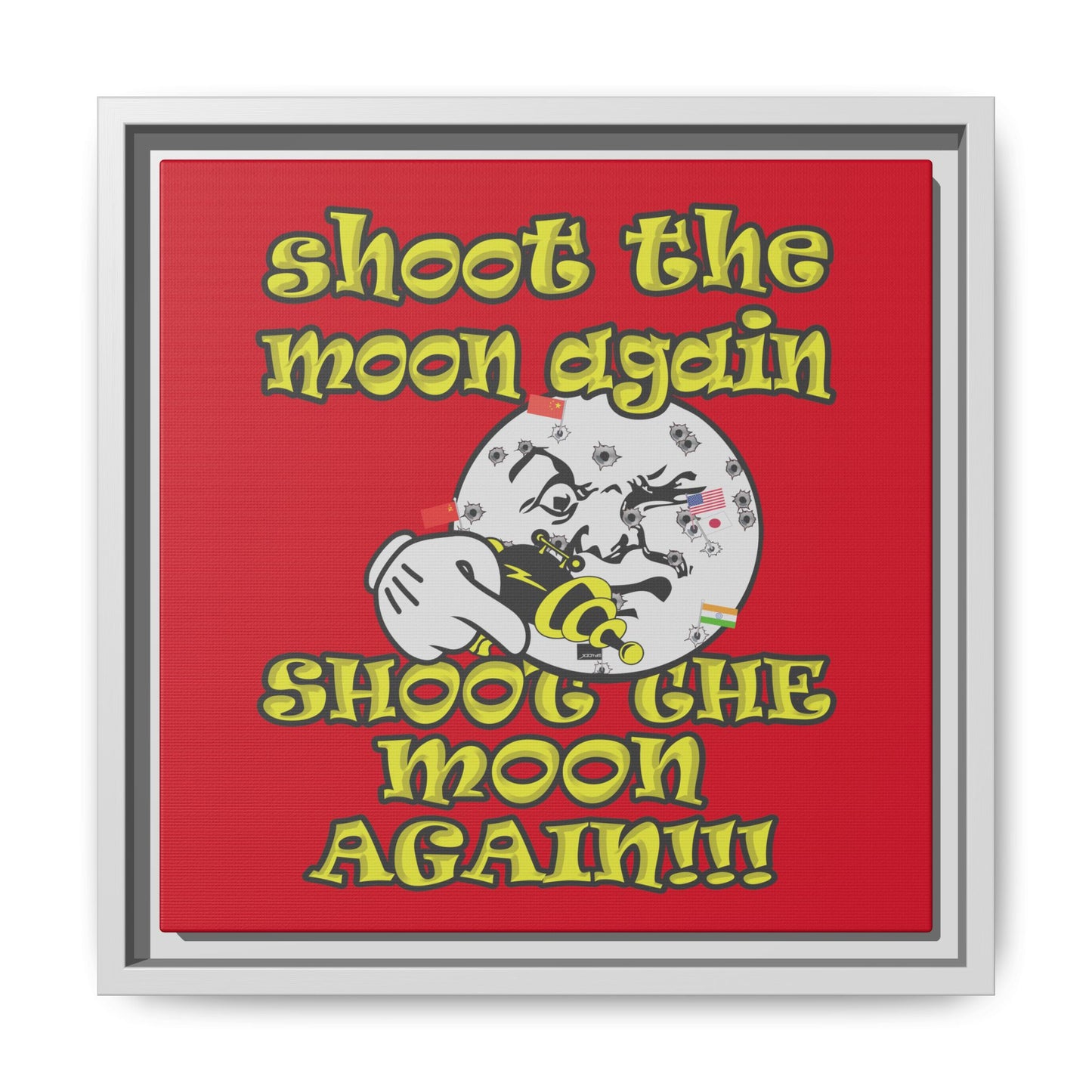 shoot the moon again - framed canvas art (dark red)