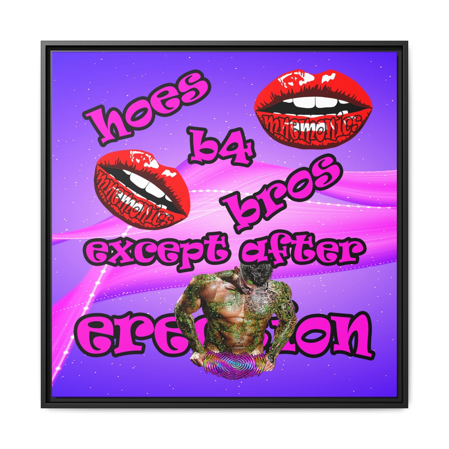hoes b4 bros - framed canvas art (purple-pink wave)