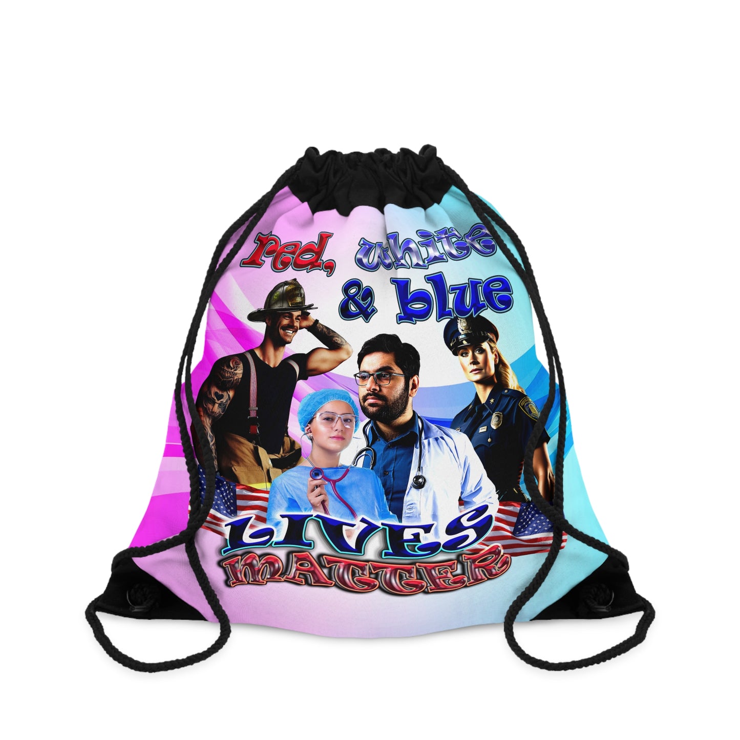 rw&b lives matter - Drawstring Bag (light blue-pink wave)