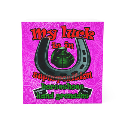 my luck - note cube (pink swirl)