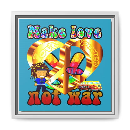 love peace - framed canvas art (turquoise)