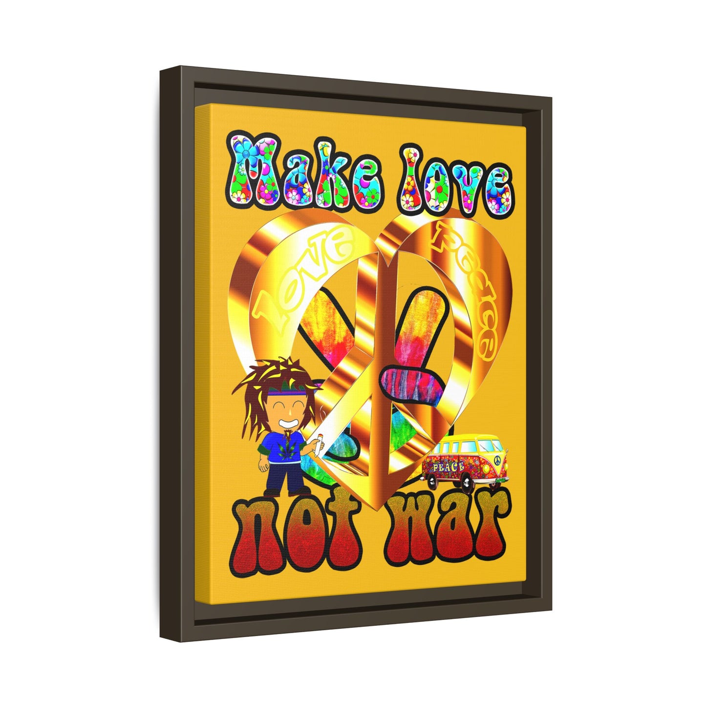love peace - framed canvas art (yellow)