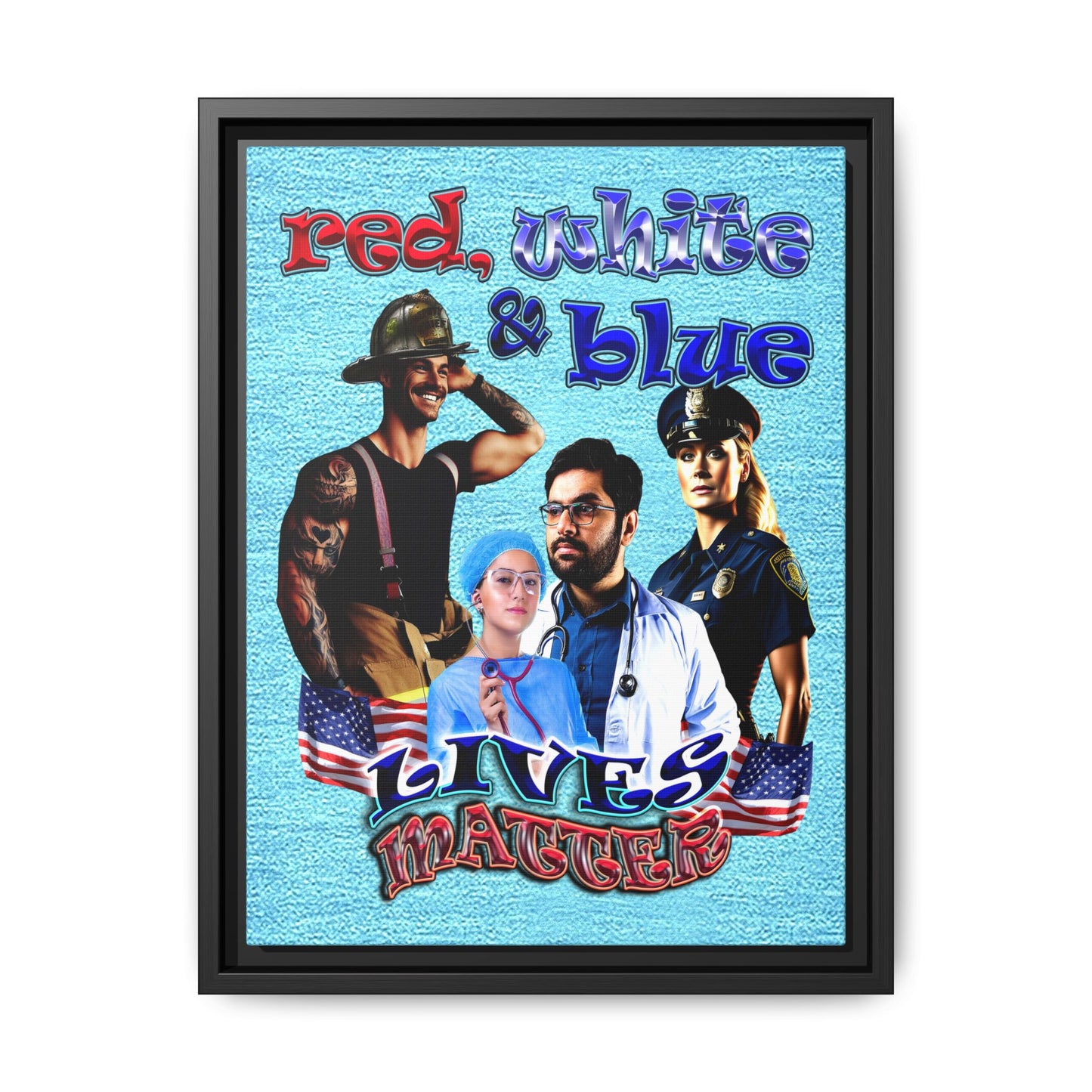 rw&b lives matter - framed canvas art (faded blue)