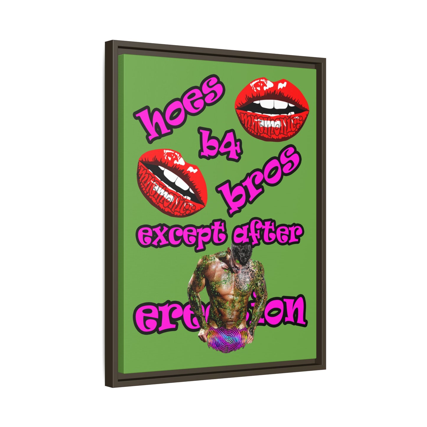 hoes b4 bros - framed canvas art (green)