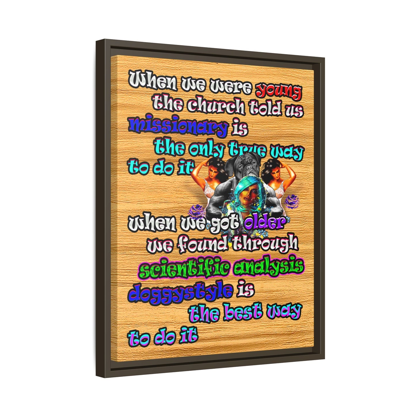 doggystyle - framed canvas art (butterscotch wood finish)