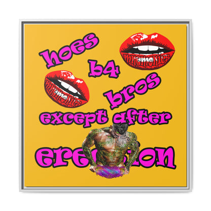 hoes b4 bros - framed canvas art (yellow)