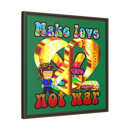 love peace - framed canvas art (dark green)