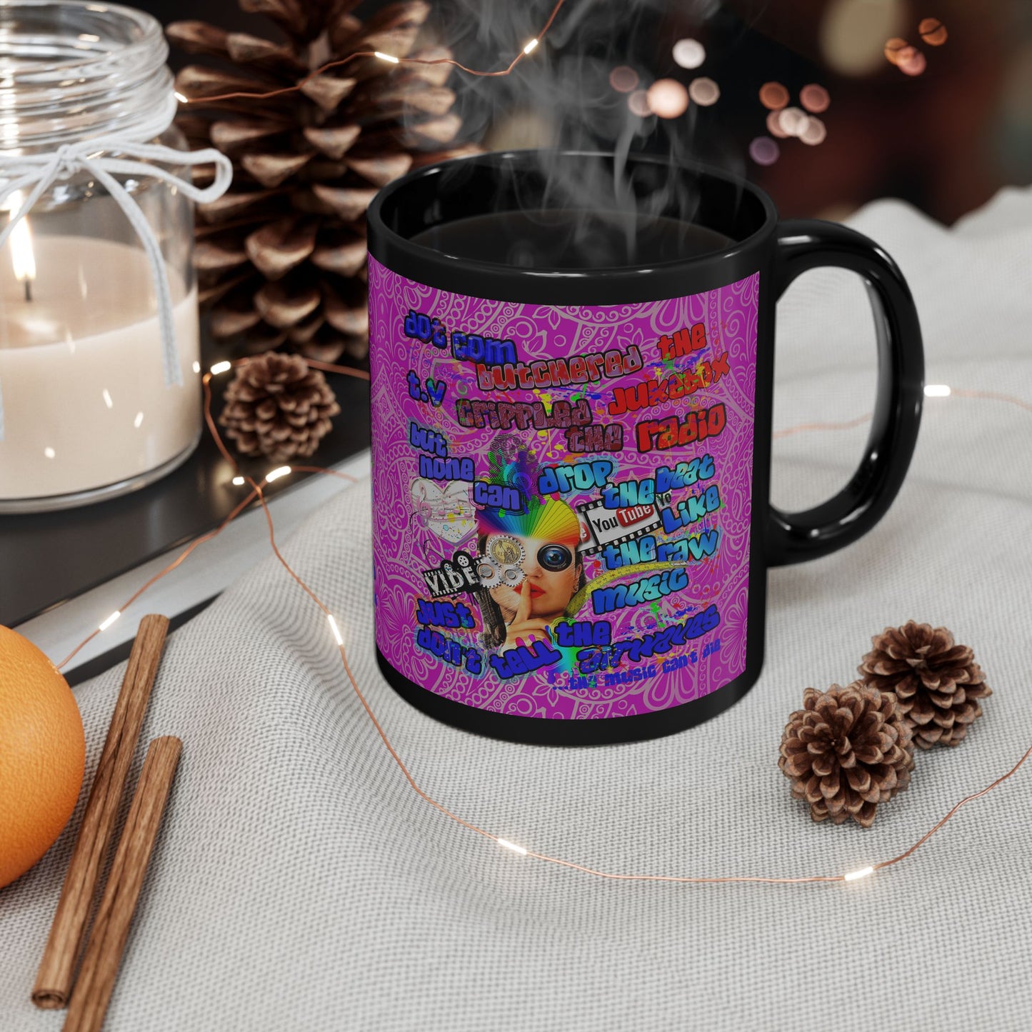 drop the beat - Black Mug (pink swirl)
