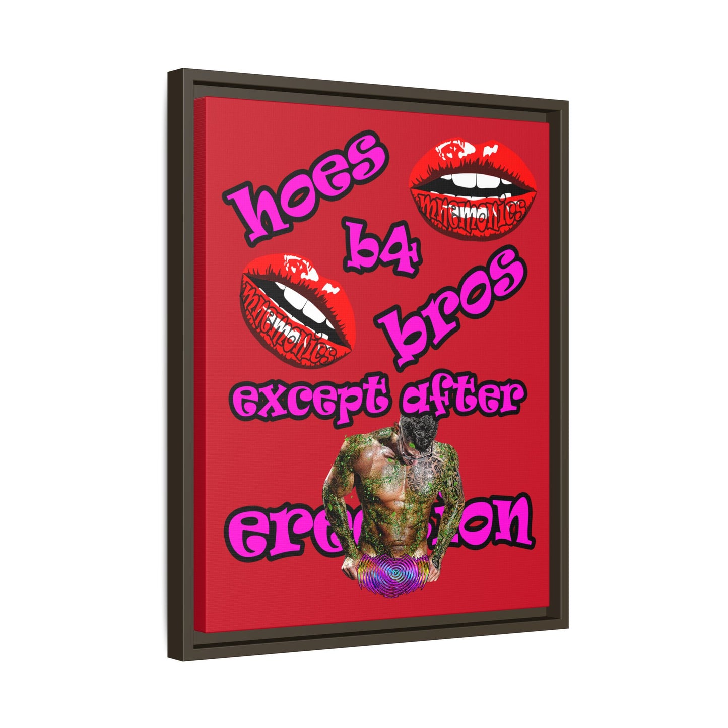 hoes b4 bros - framed canvas art (dark red)