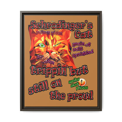 schrodinger's cat - framed canvas art (light brown)