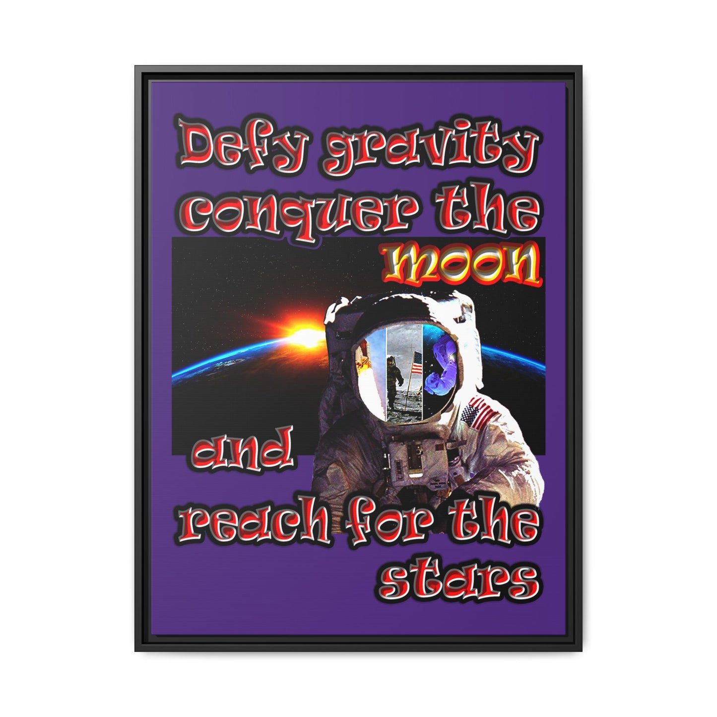defy conquer reach - framed canvas art (purple)