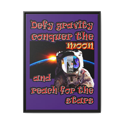defy conquer reach - framed canvas art (purple)