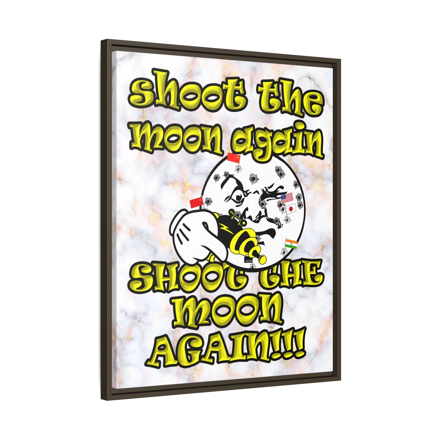 shoot the moon again - framed canvas art (white marble)