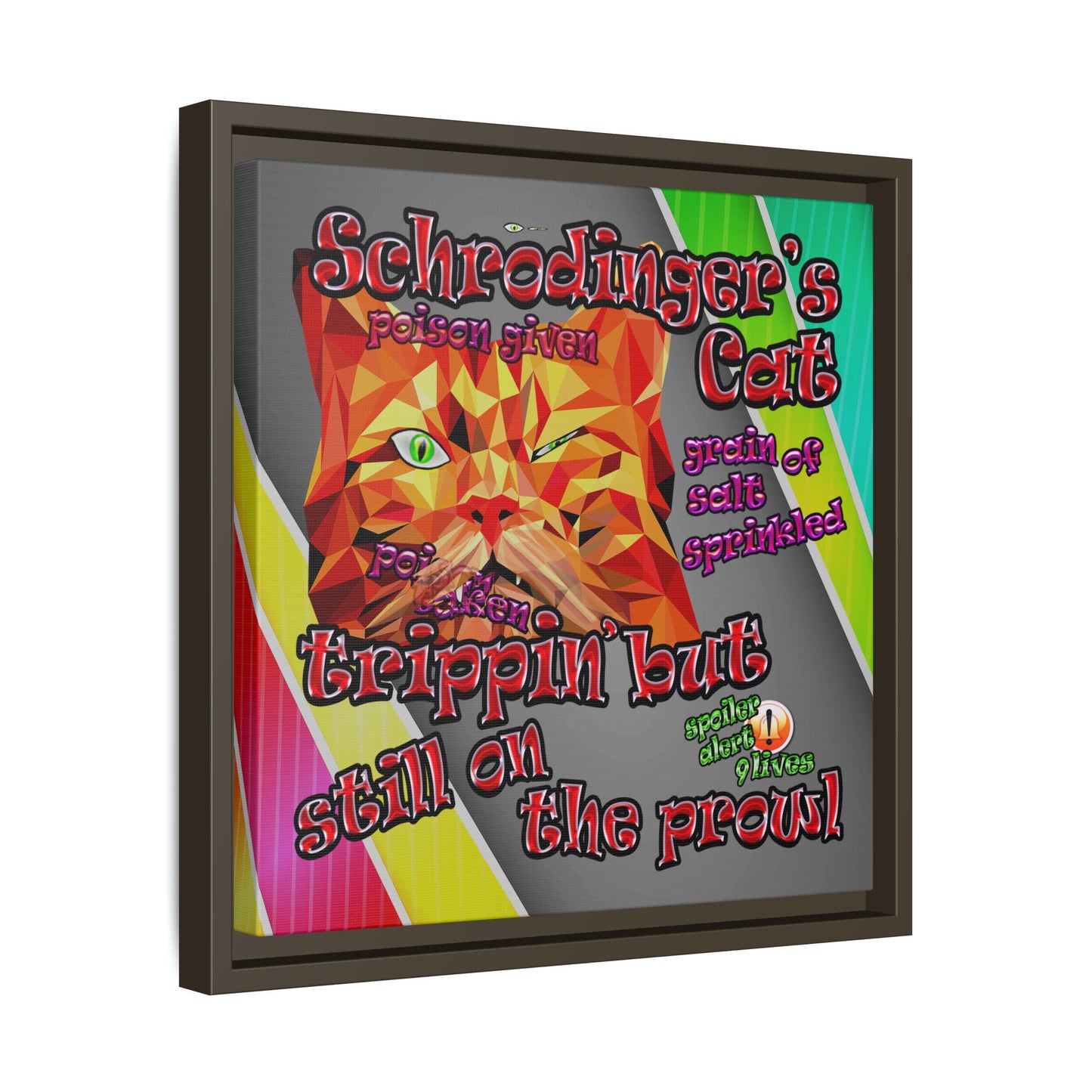schrodinger's cat - framed canvas art (rainbow split)