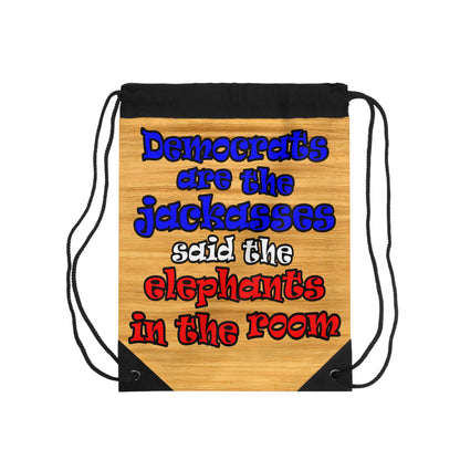 donkeys and elephants - Drawstring Bag (butterscotch wood finish)