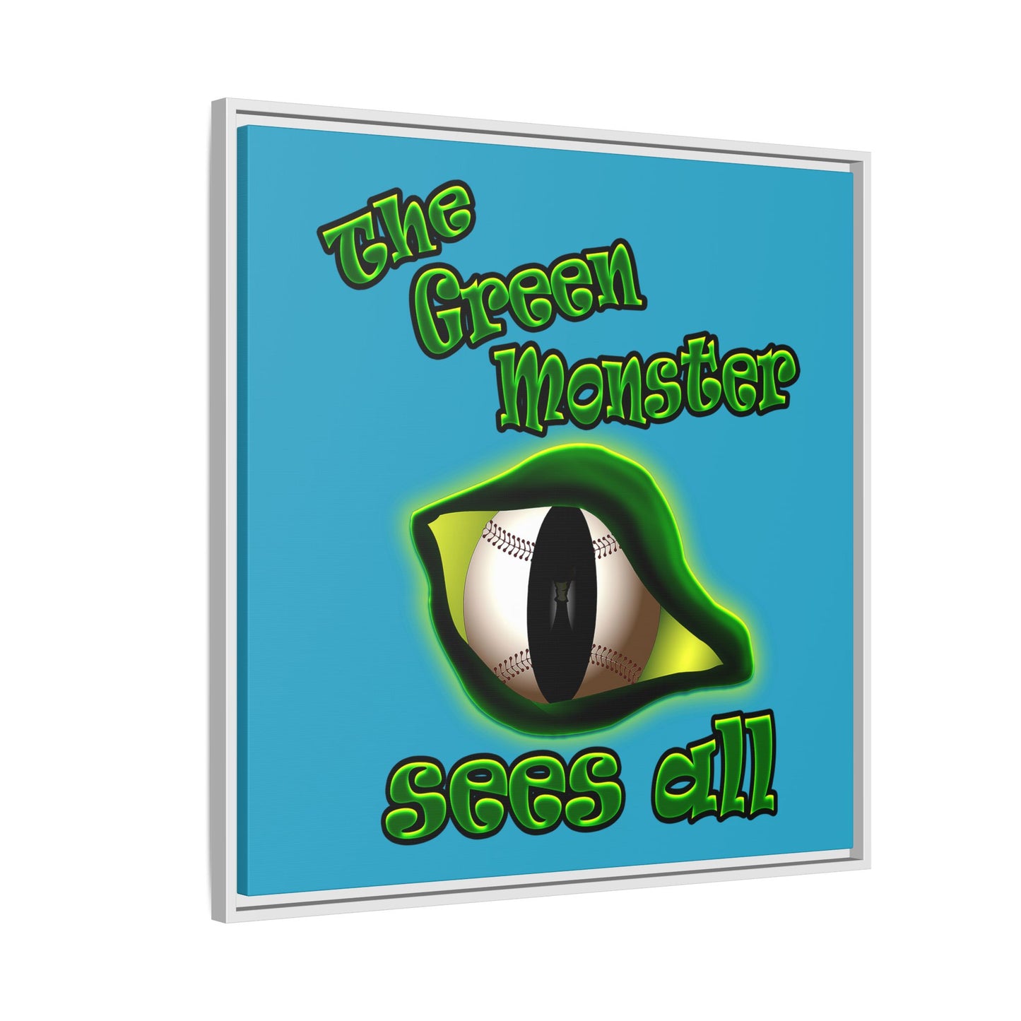 green monster - framed canvas art (turquoise)
