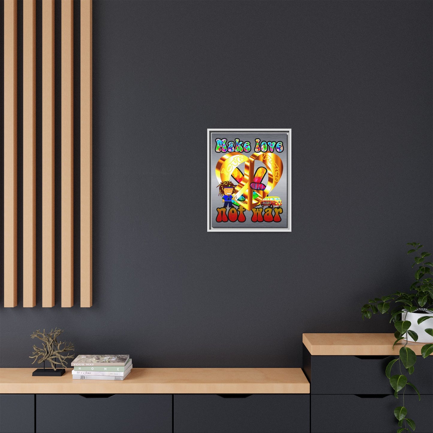 love peace - framed canvas art (brushed nickel)