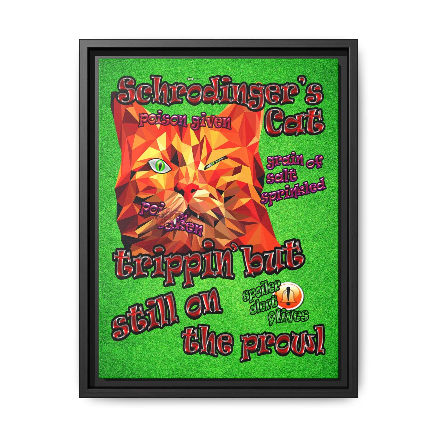 schrodinger's cat - framed canvas art (green turf)