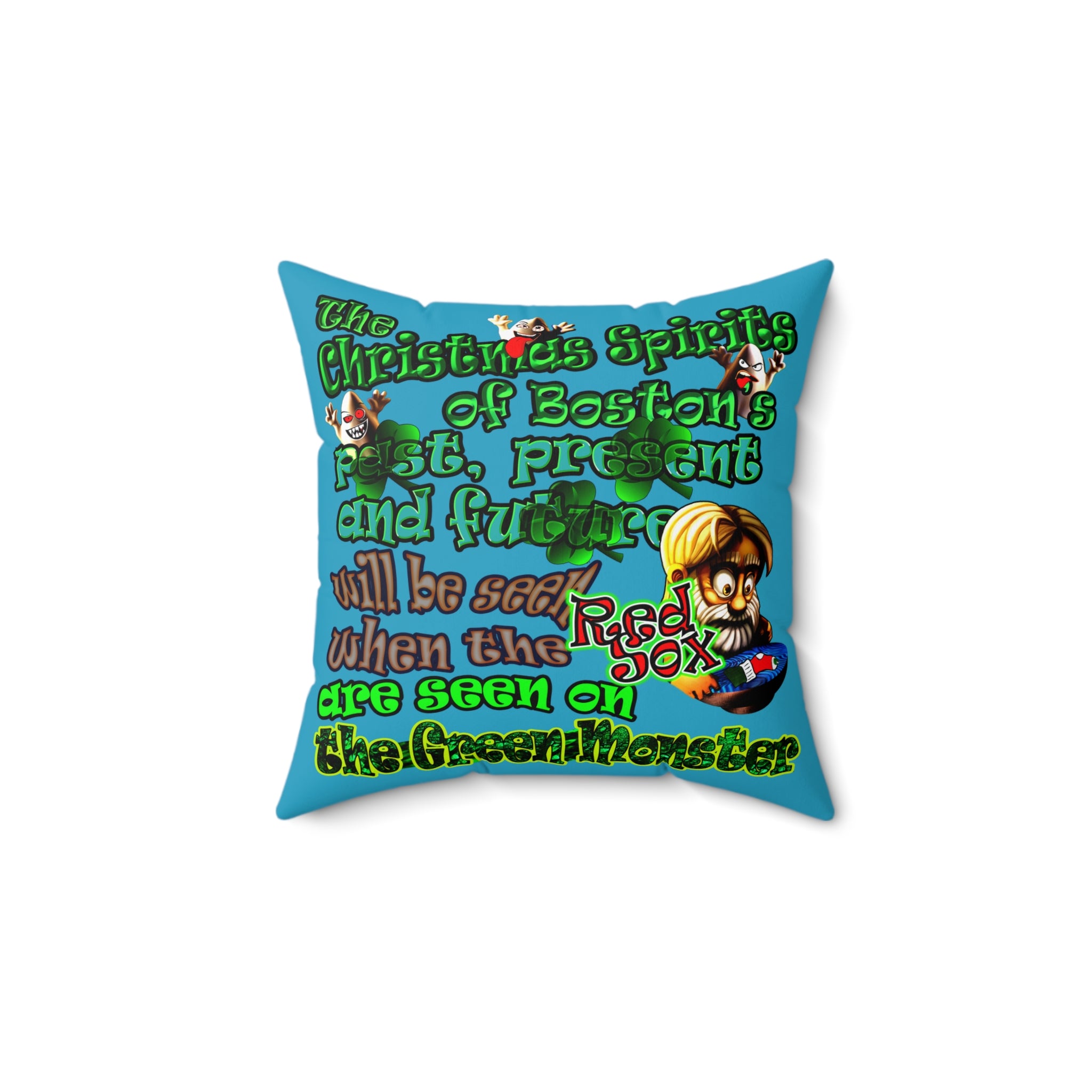 christmas spirits of boston - Spun Polyester Square Pillow - (turquoise)