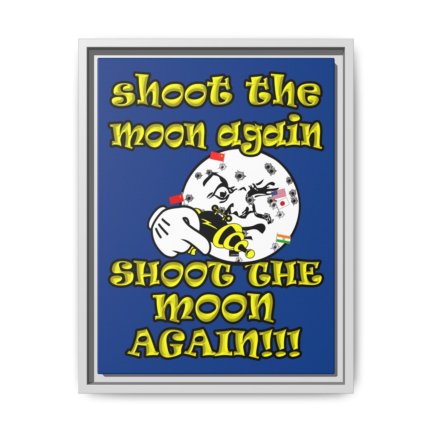 shoot the moon again - framed canvas art (dark blue)
