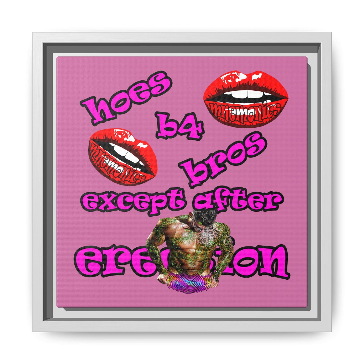 hoes b4 bros - framed canvas art (light pink)