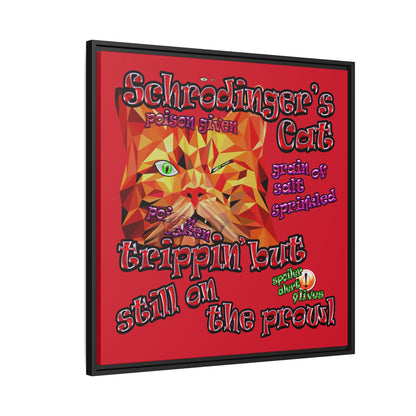 schrodinger's cat - framed canvas art (dark red)