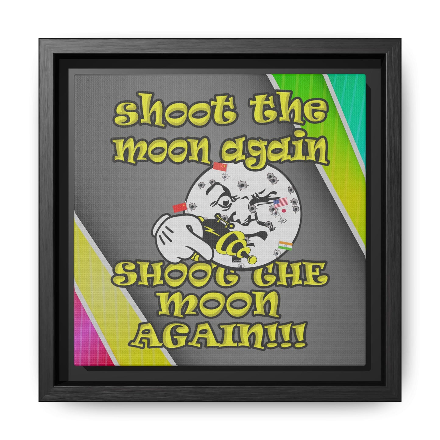 shoot the moon again - framed canvas art (rainbow split)