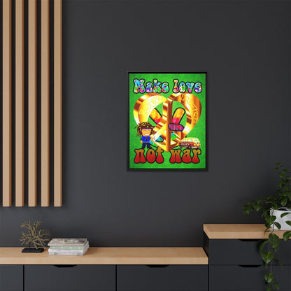 love peace - framed canvas art (green turf)