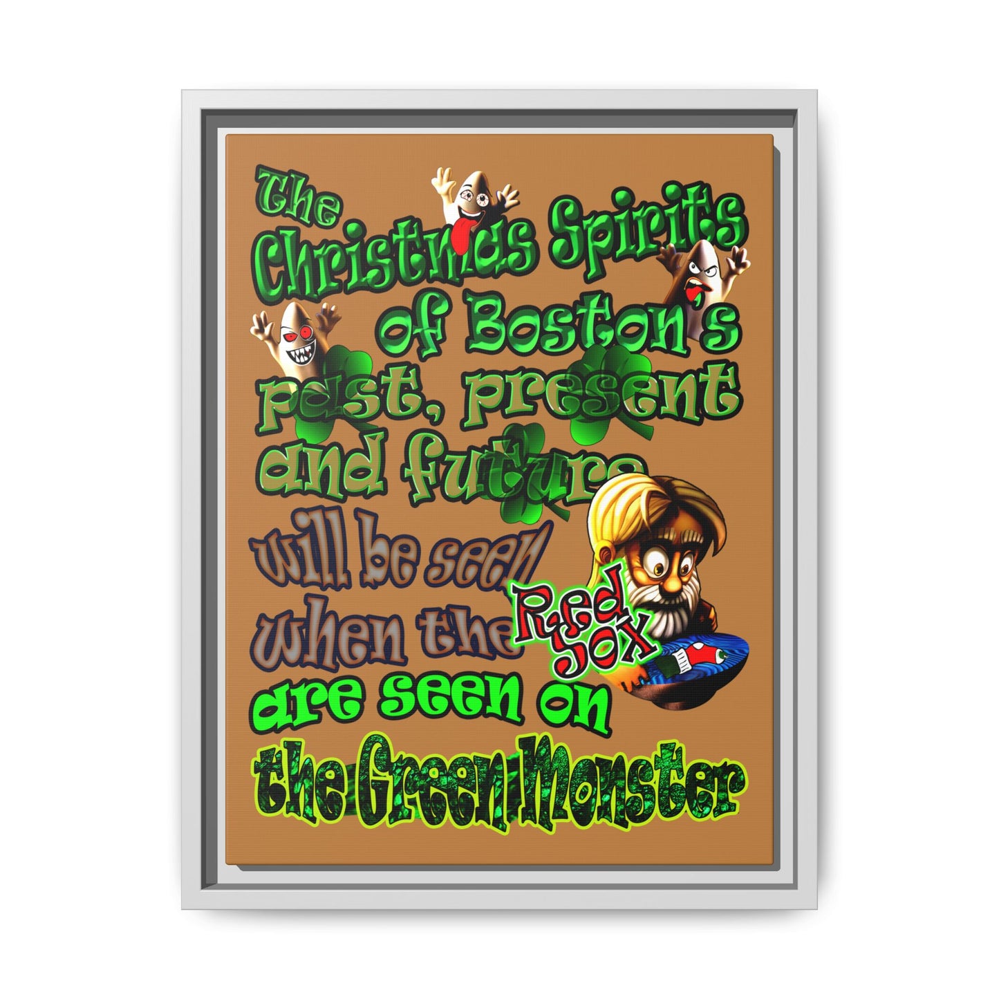 christmas spirits of boston - framed canvas art (light brown)