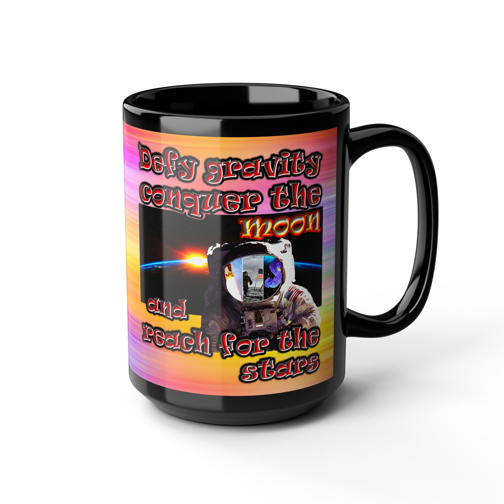 defy conquer reach - Black Mug (color blur)