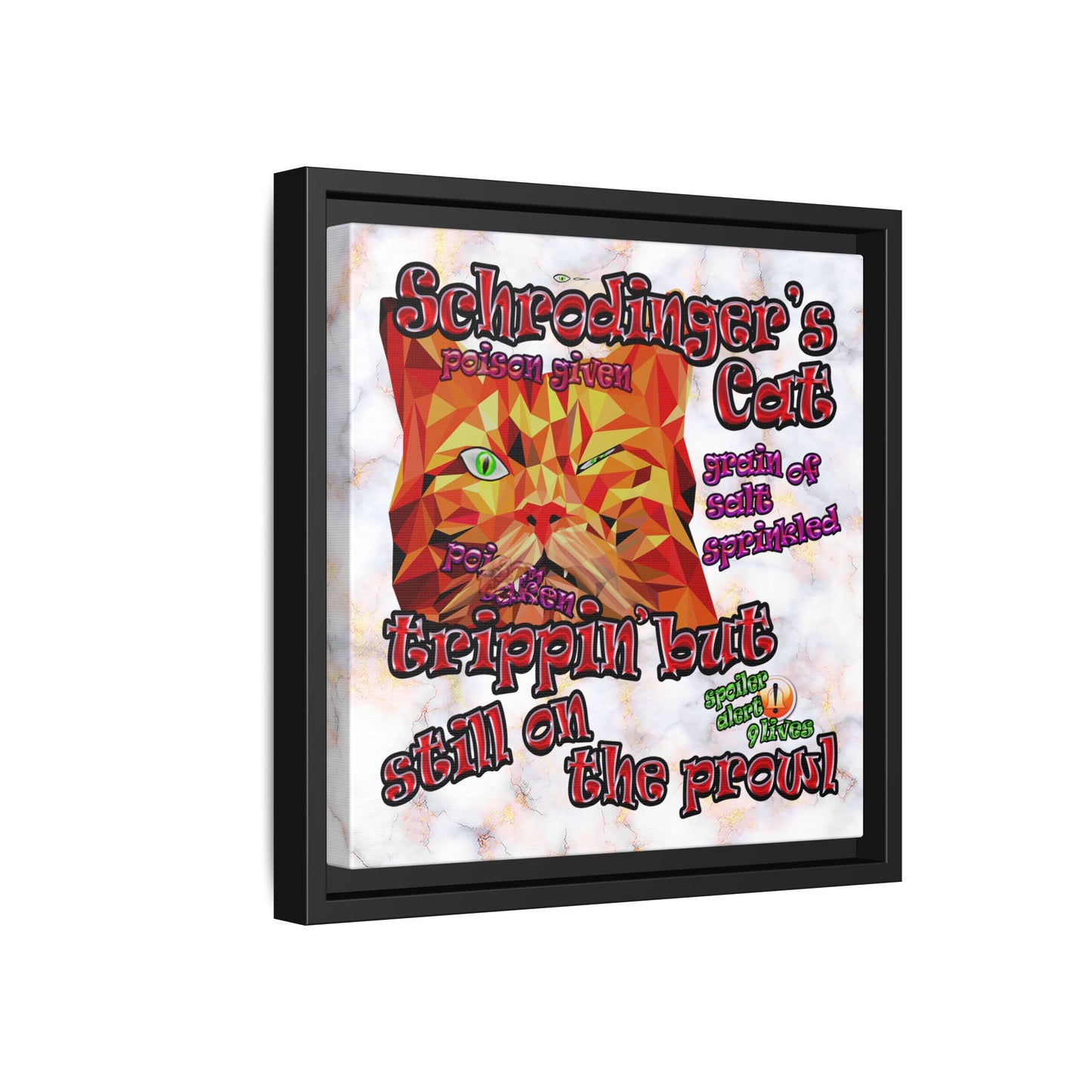 schrodinger's cat - framed canvas art (white marble)