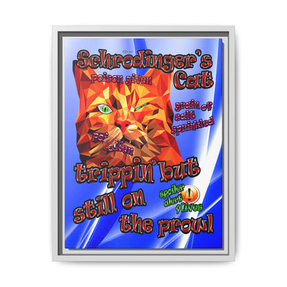schrodinger's cat - framed canvas art (blue-white wave)