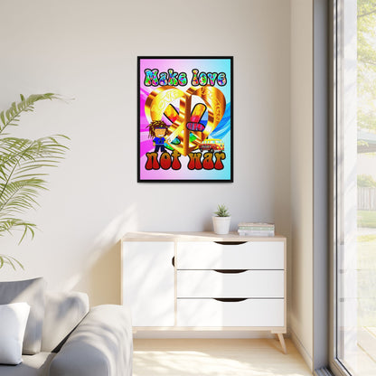 love peace - framed canvas art (light blue-pink wave)