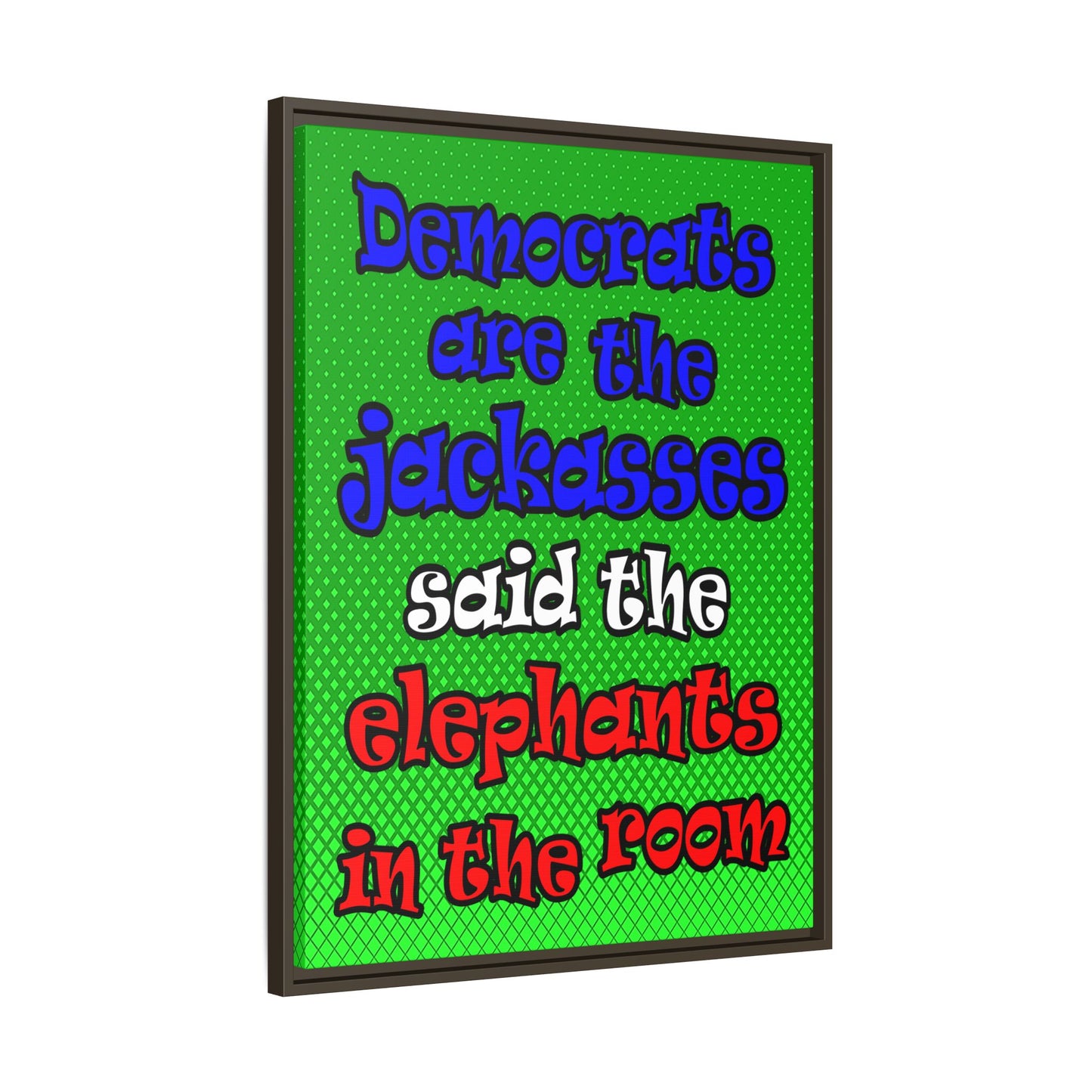 donkeys and elephants - framed canvas art (logo green)