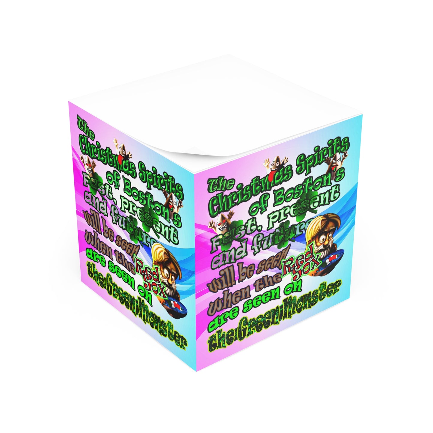 christmas spirits of boston - note cube (light blue-pink wave)