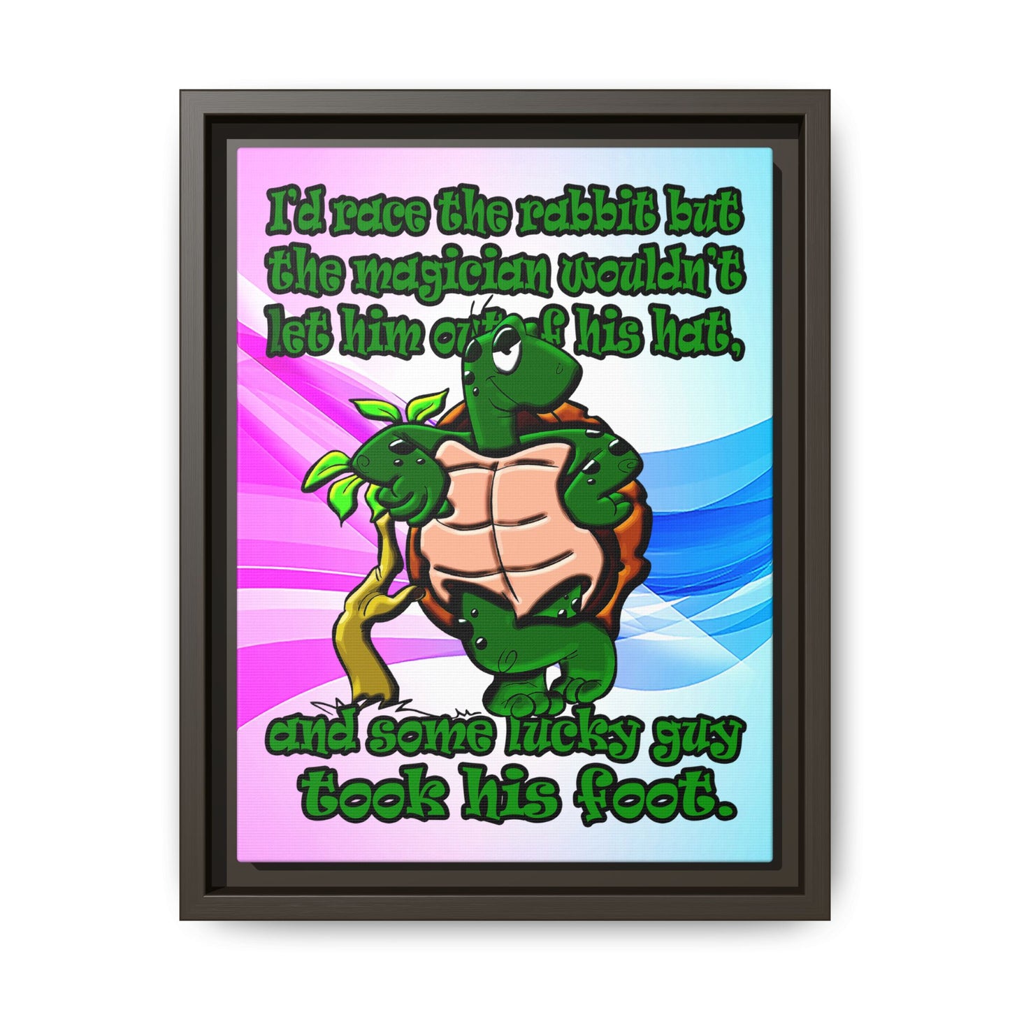 turtle race - framed canvas art (light blue-pink wave)