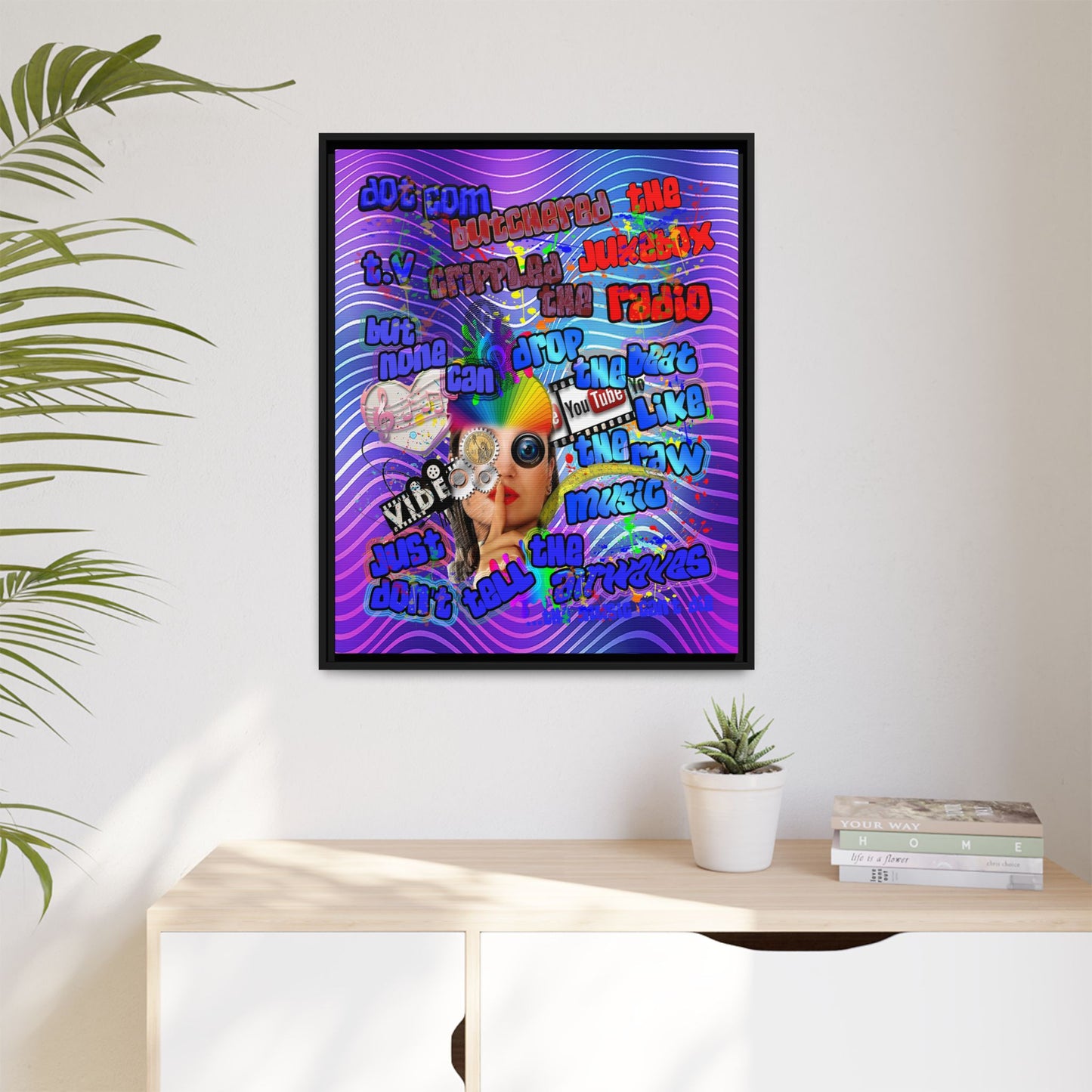 drop the beat - framed canvas art (purple wave)