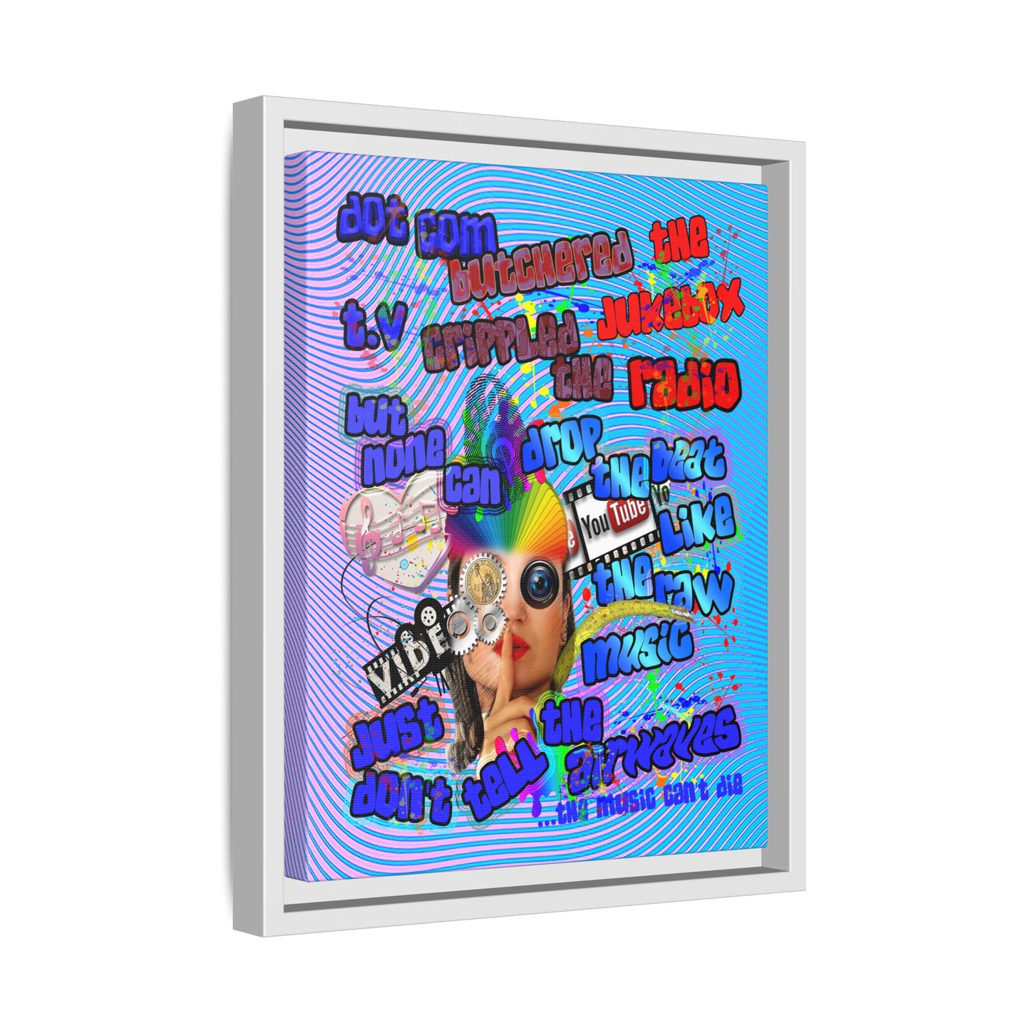 drop the beat - framed canvas art (light blue-purple wave)