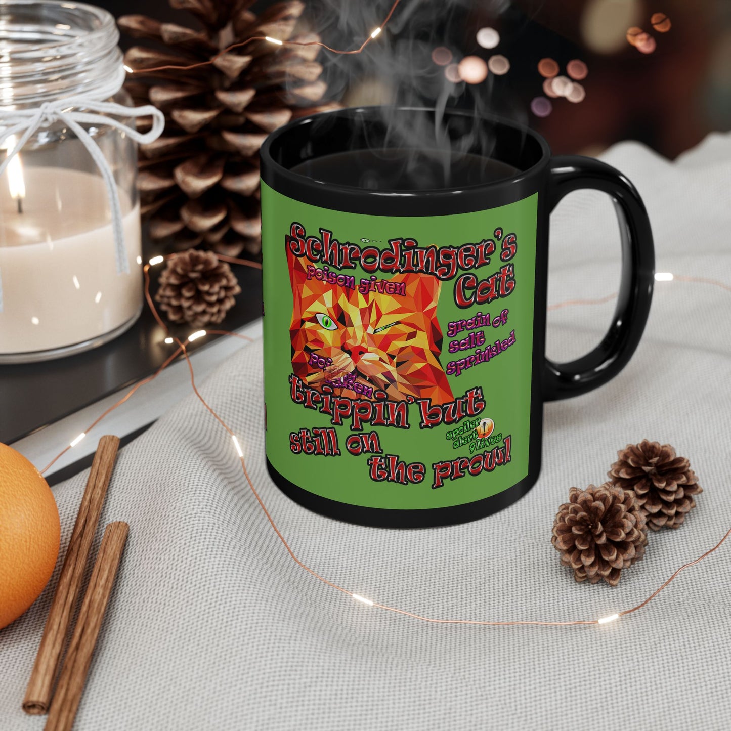 schrodinger's cat - Black Mug (green)