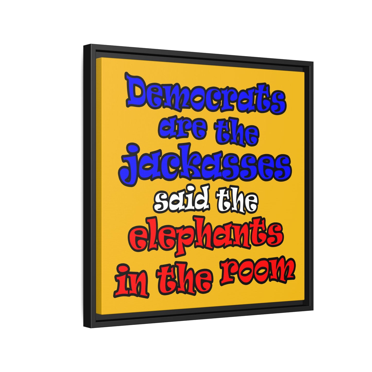 donkeys and elephants - framed canvas art (yellow)