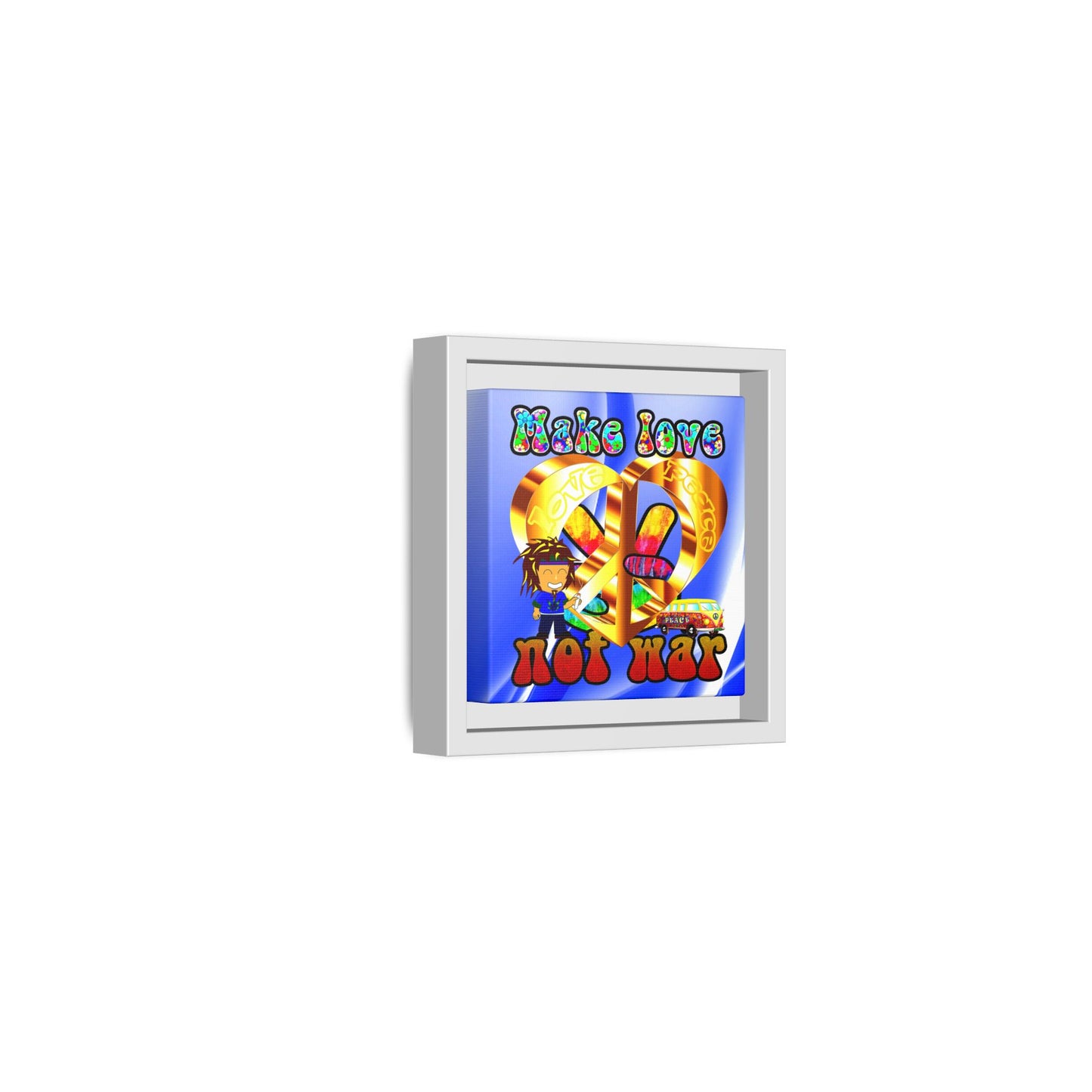 love peace - framed canvas art (blue-white wave)