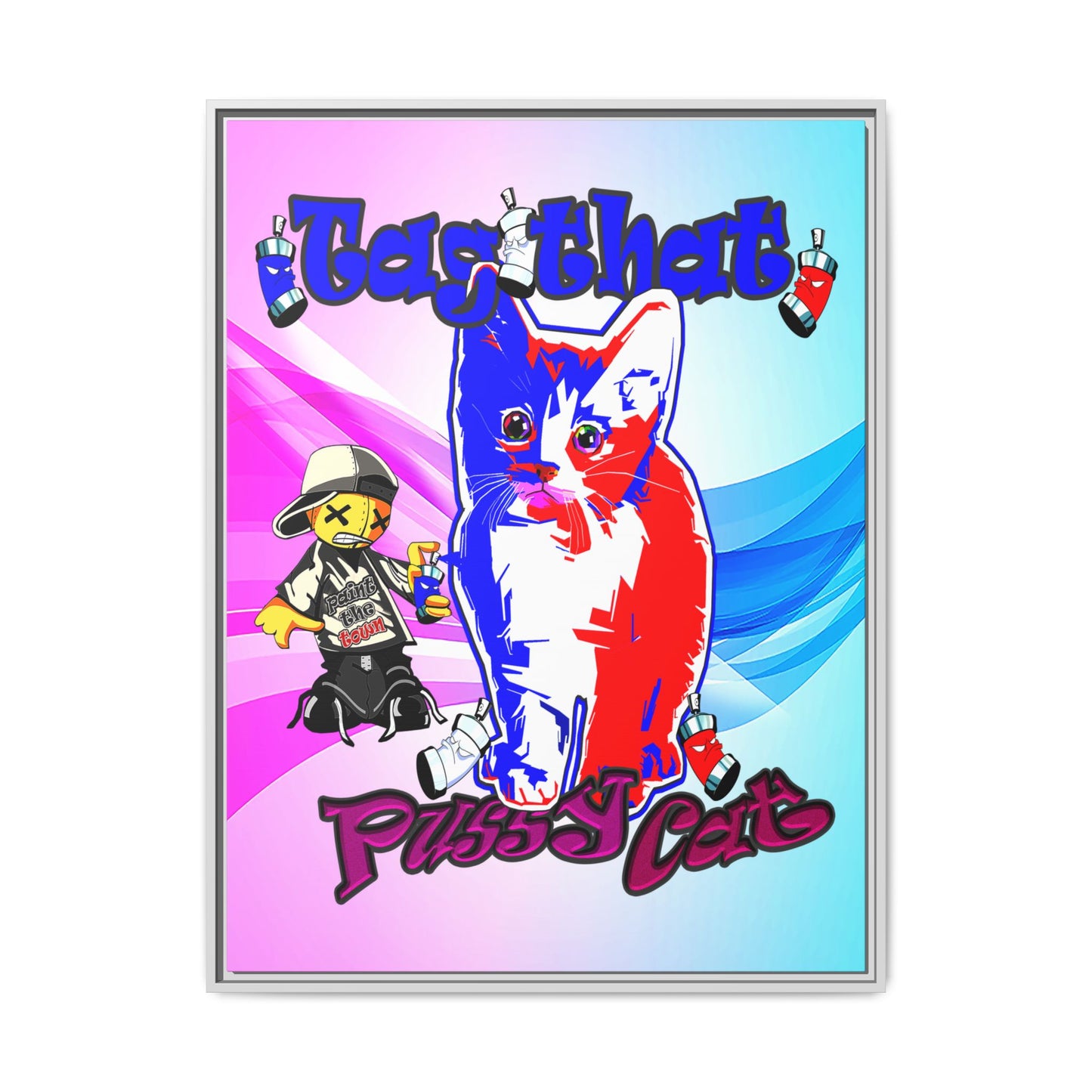tag that - framed canvas art (light blue-pink wave)