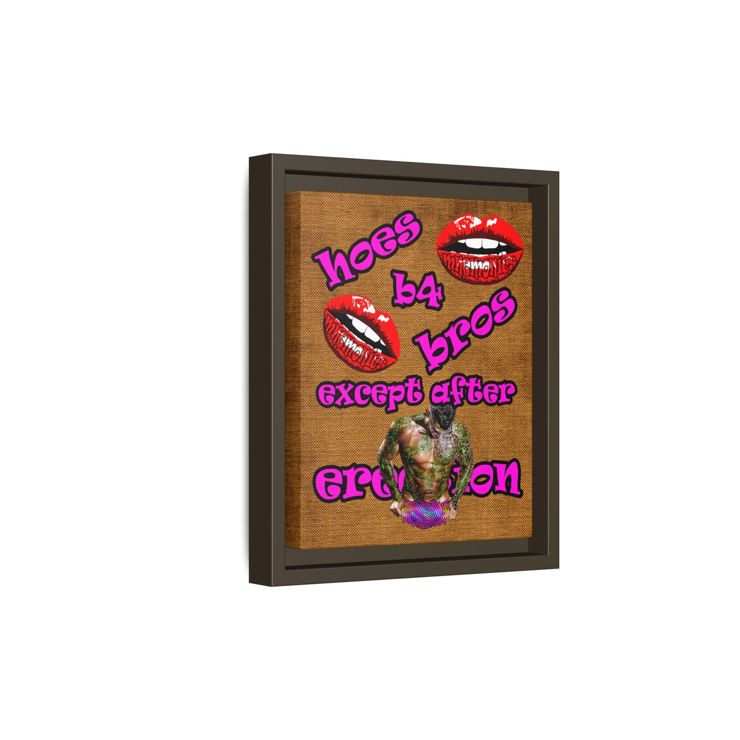 hoes b4 bros - framed canvas art (brown papyrus)