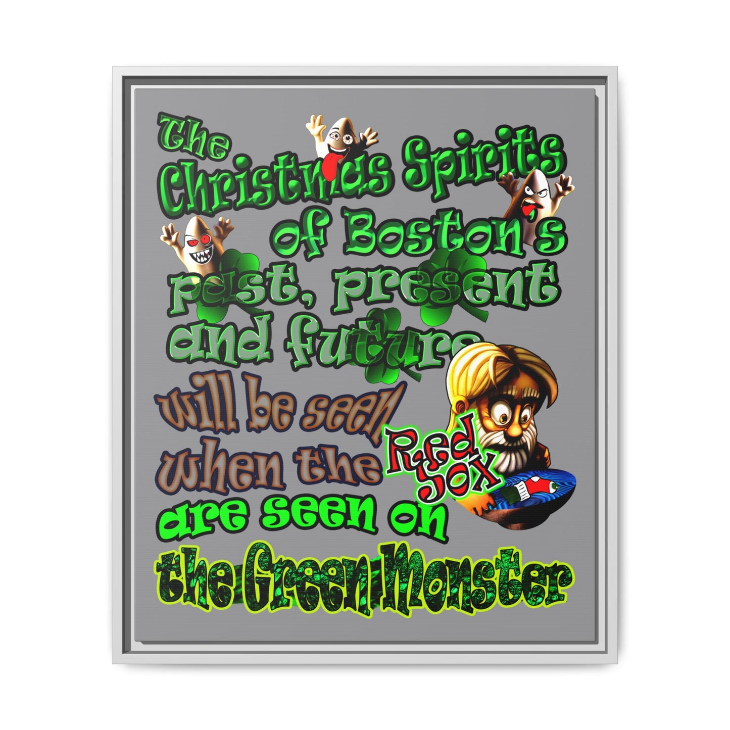 christmas spirits of boston - framed canvas art (grey)