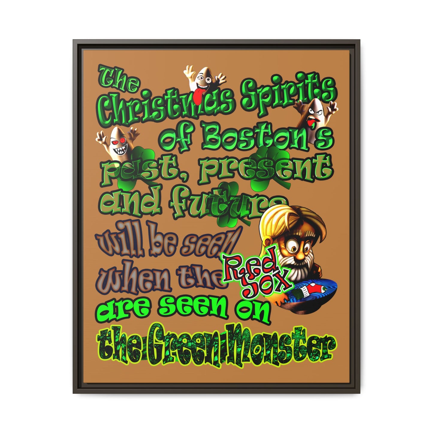 christmas spirits of boston - framed canvas art (light brown)