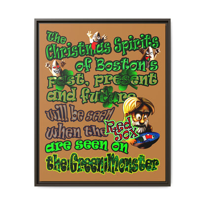 christmas spirits of boston - framed canvas art (light brown)