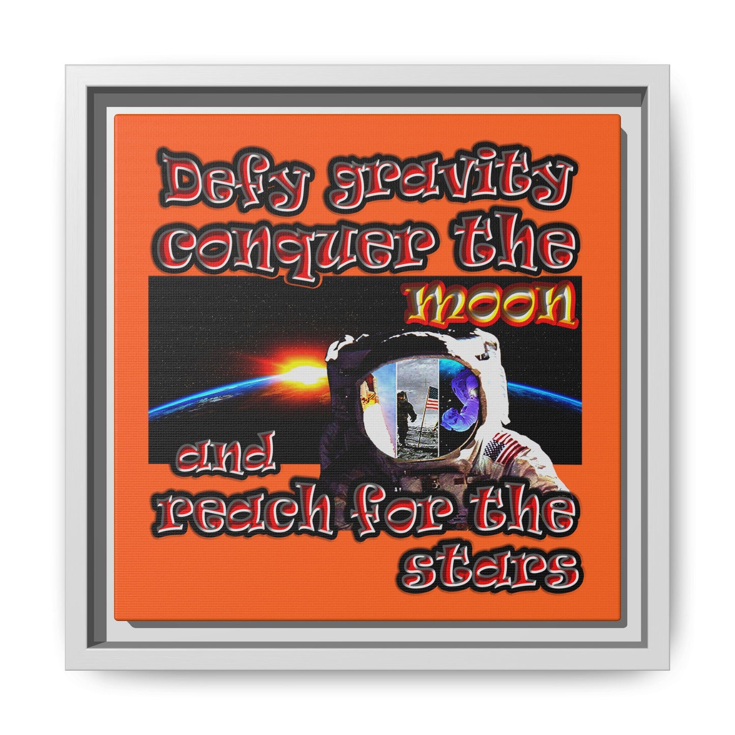 defy conquer reach - framed canvas art (orange)