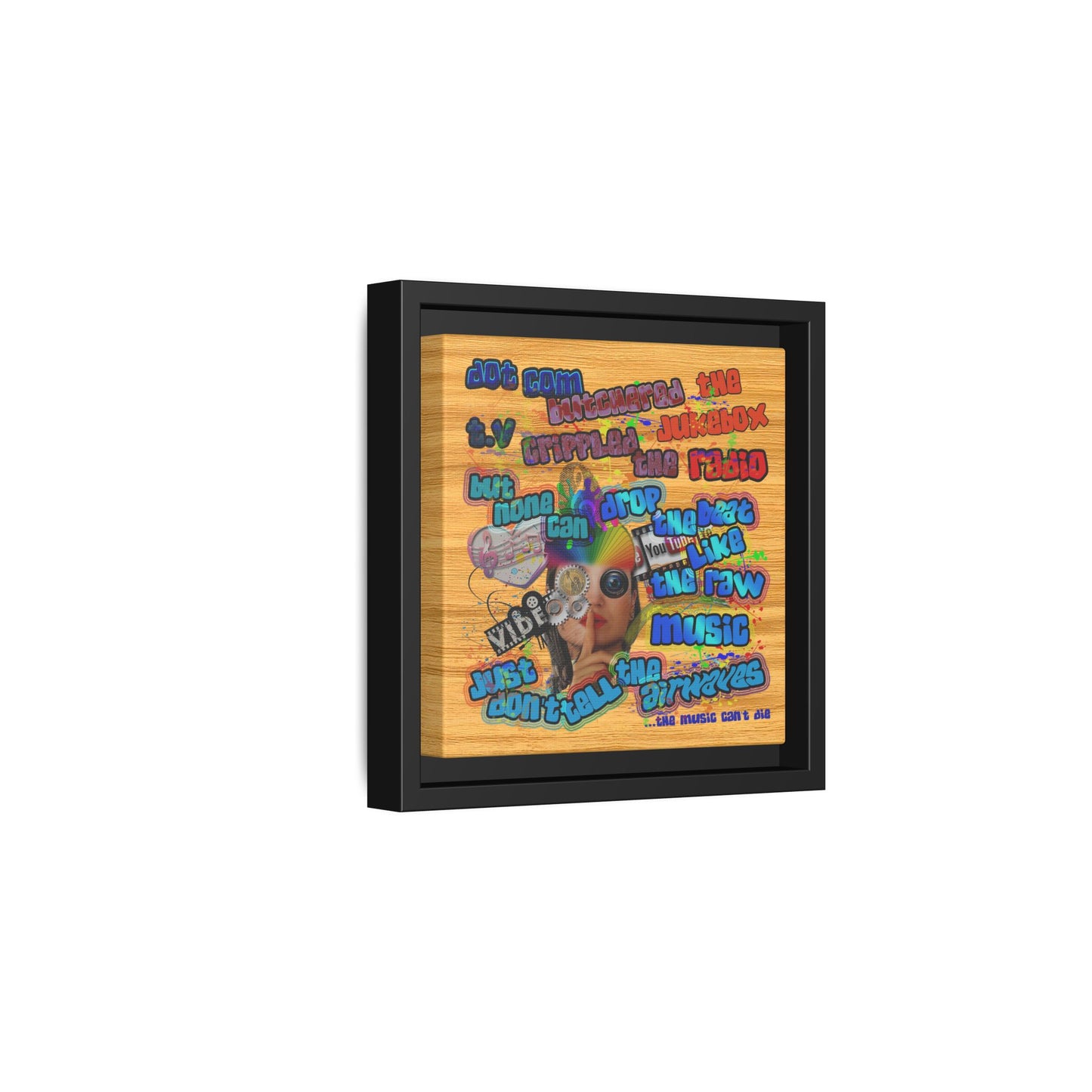 drop the beat - framed canvas art (butterscotch wood finish)
