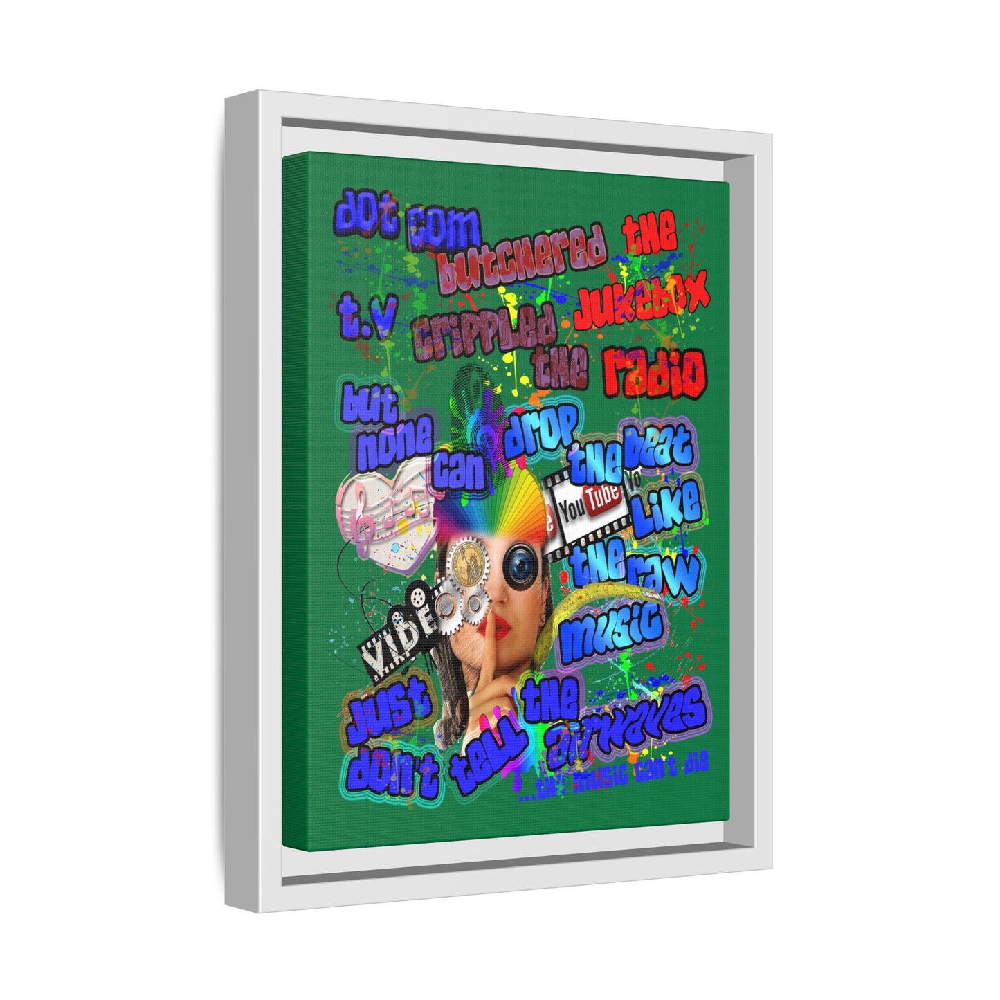 drop the beat - framed canvas art (dark green)